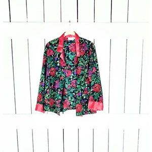 Vintage Victorias Secret red floral  silky nightie blouse/VS sleepwear top/P